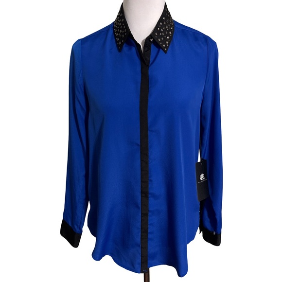 Rock & Republic Tops - Rock & Republic Blue Button Down Shirt Black Studded Collar